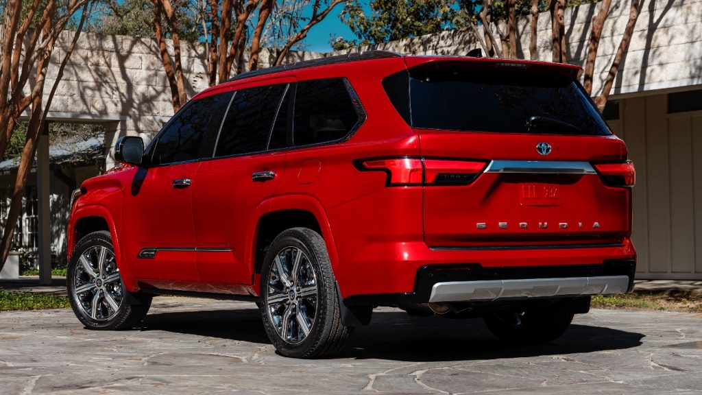 Rear quarter view of the 2023 Toyota Sequoia