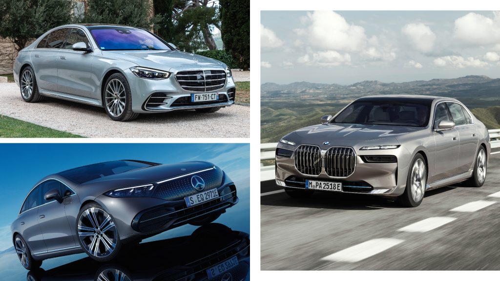 Flagship sedans of BMW and Mercedes-Benz – front