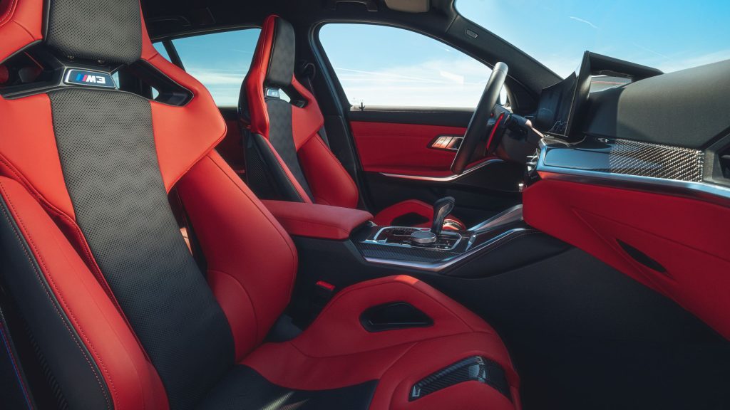 The all-new BMW M3 Touring can come with black and red seats