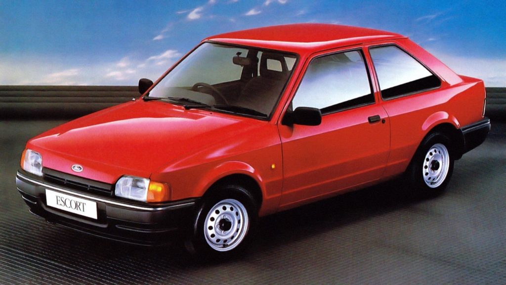 The 1986 Ford Escort uses steelies, the simplest type of car wheels available