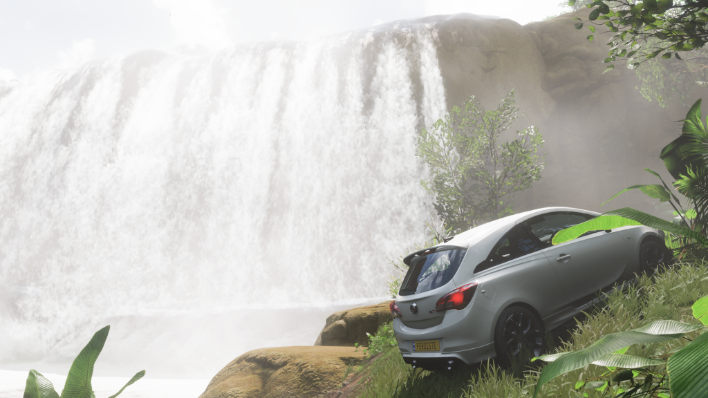 2015 Vauxhall Corsa parked next to the Blue Water waterfall (source: Forza Horizon 5)