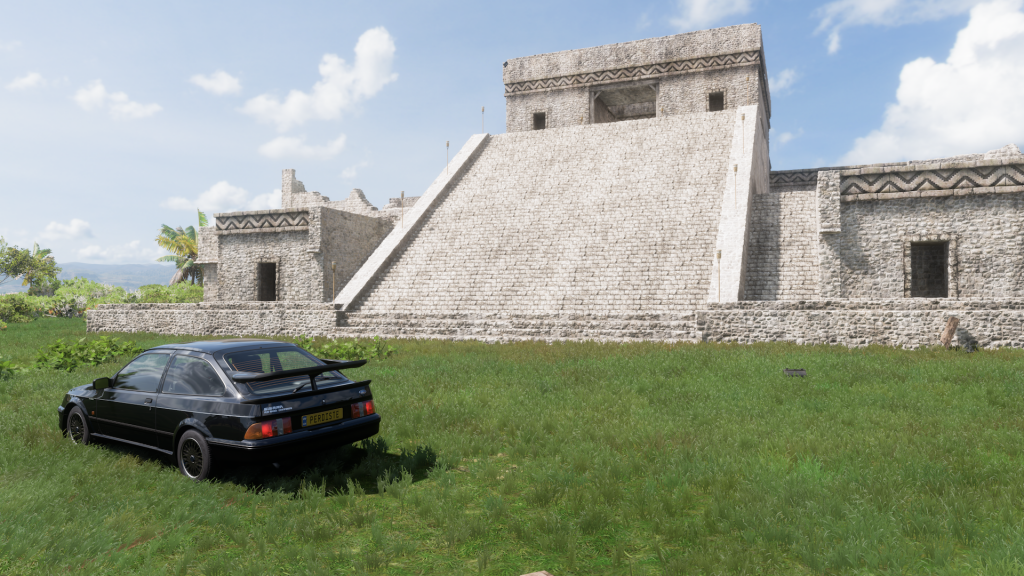 Ford Sierra RS500 Cosworth at the Tulum ruins (source: Forza Horizon 5)