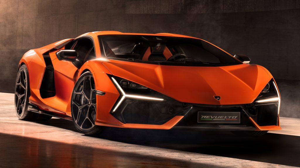 Orange 2023 Lamborghini Revuelto  staying without driver