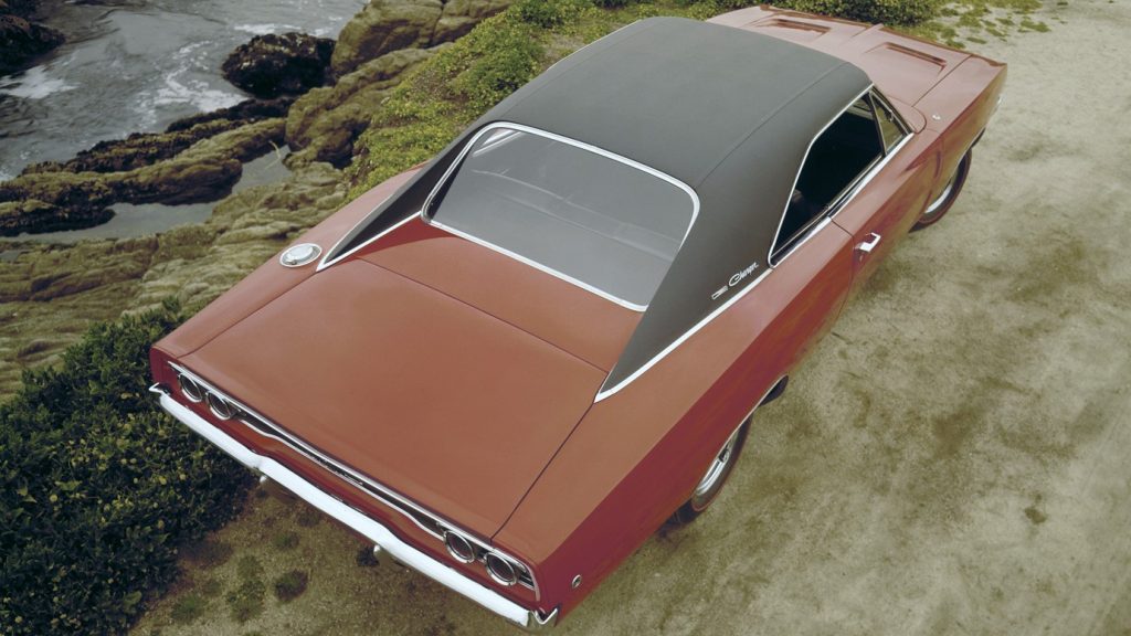 Rear aerial view of the 1968 Dodge Charger