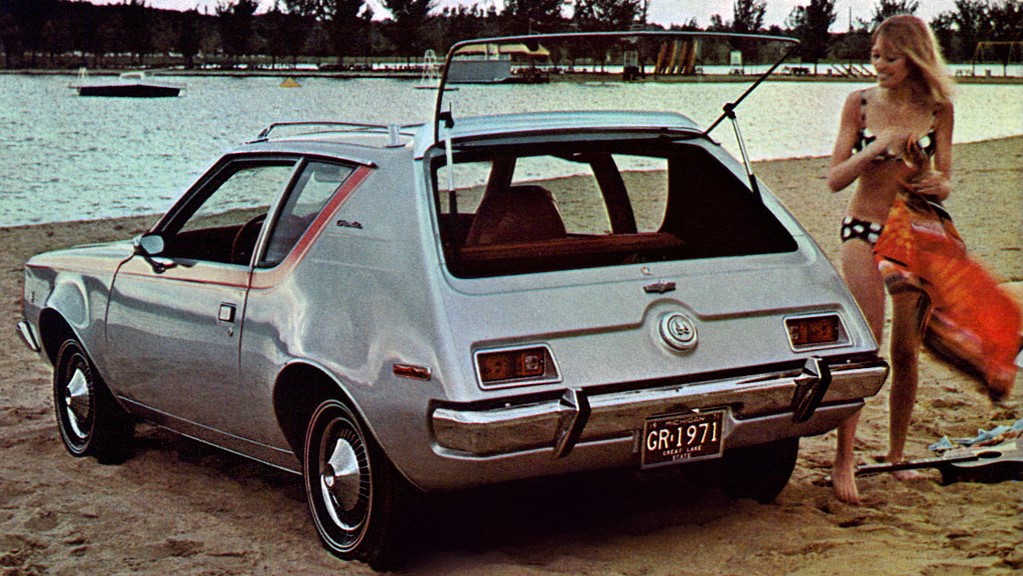 Rear quarter view of the 1970 AMC Gremlin in silver
