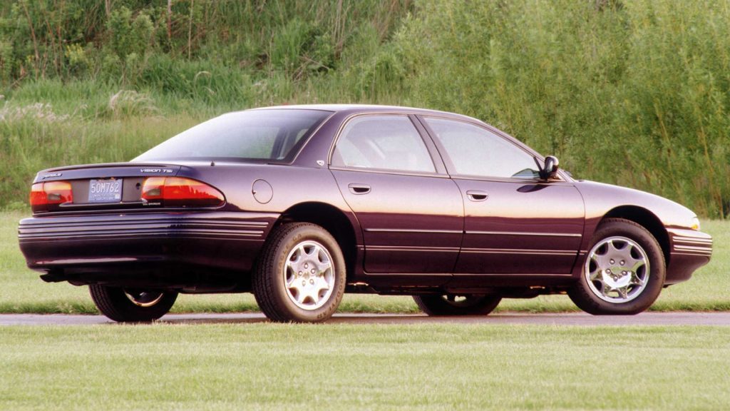 Side quarter view of the 1993 Eagle Vision in burgundy