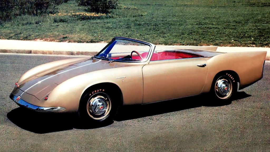 Front quarter view of the 1956 Fiat Abarth 750 Spyder designed by Bertone