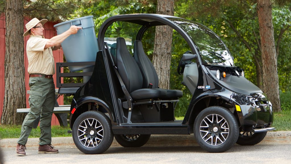 Side view of the 2016 Polaris GEM e2, a light quadricycle