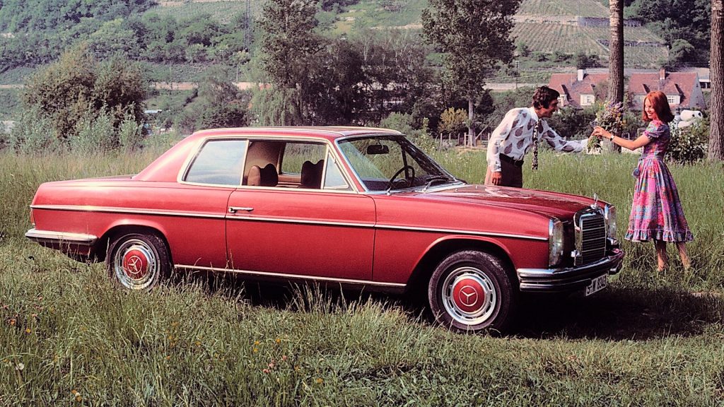 Side view of the 1969 Mercedes-Benz 250 C in red