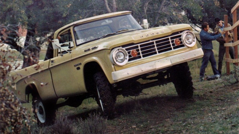 Front quarter view of the 1966 Dodge Power Wagon in beige