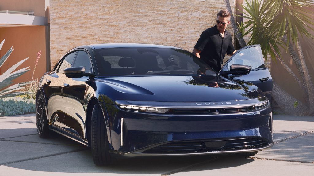 Front quarter view of the 2023 Lucid Air Sapphire