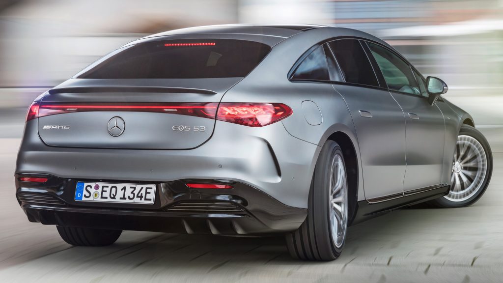 Rear quarter view of the 2022 Mercedes-AMG EQS 53