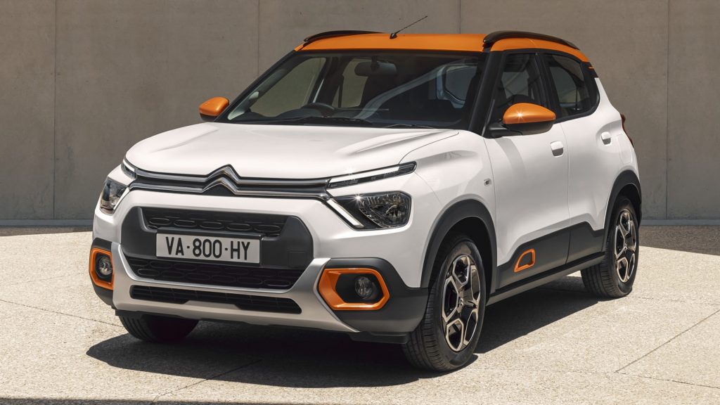 Front quarter view of the 2022 Citroën C3 for India